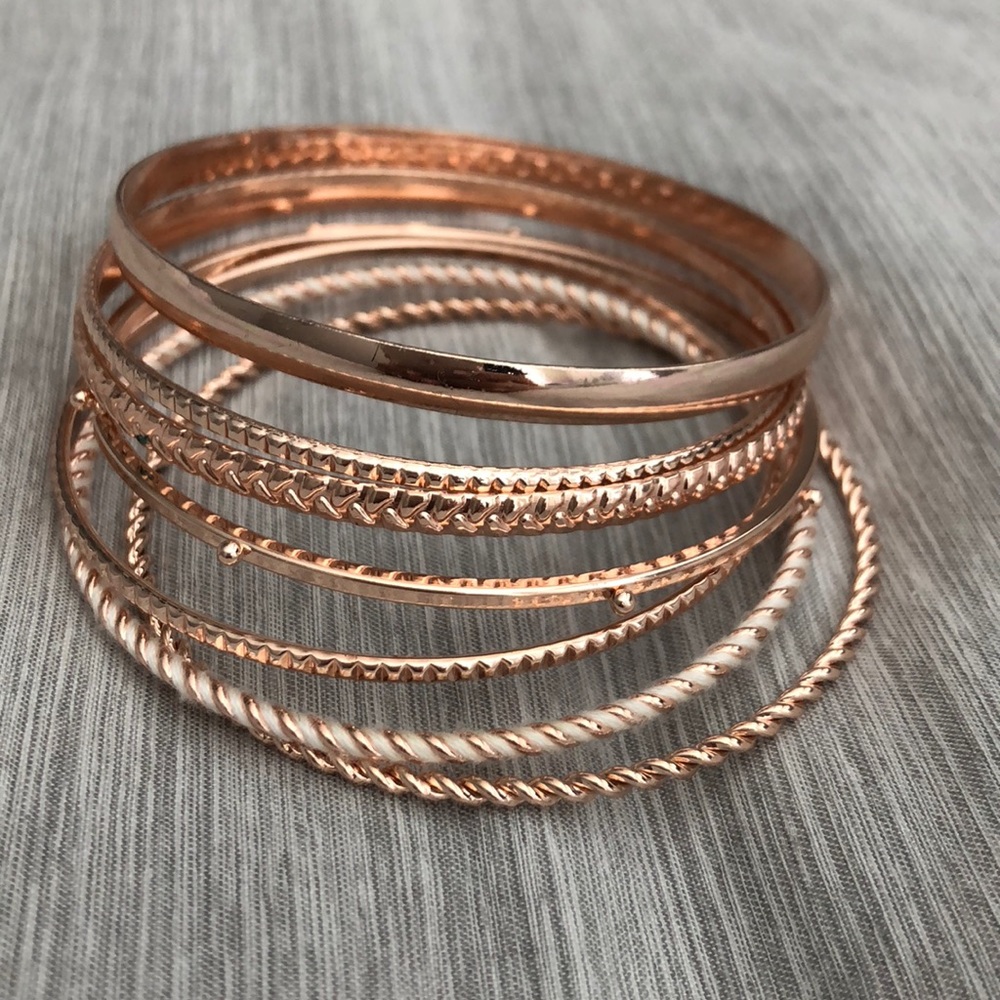 Set of 7 rose gold bangles - Picture 1 of 8